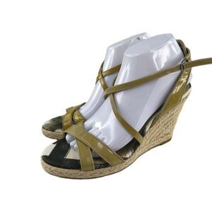 Burberry Nova Check Wedge Espadrilles US 8.5 Women's Beige Open Toe Ankle Wrap